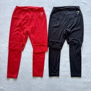 Gymshark Everyday Active Leggings 2pcs - Coral Red and Black full length, Size S
